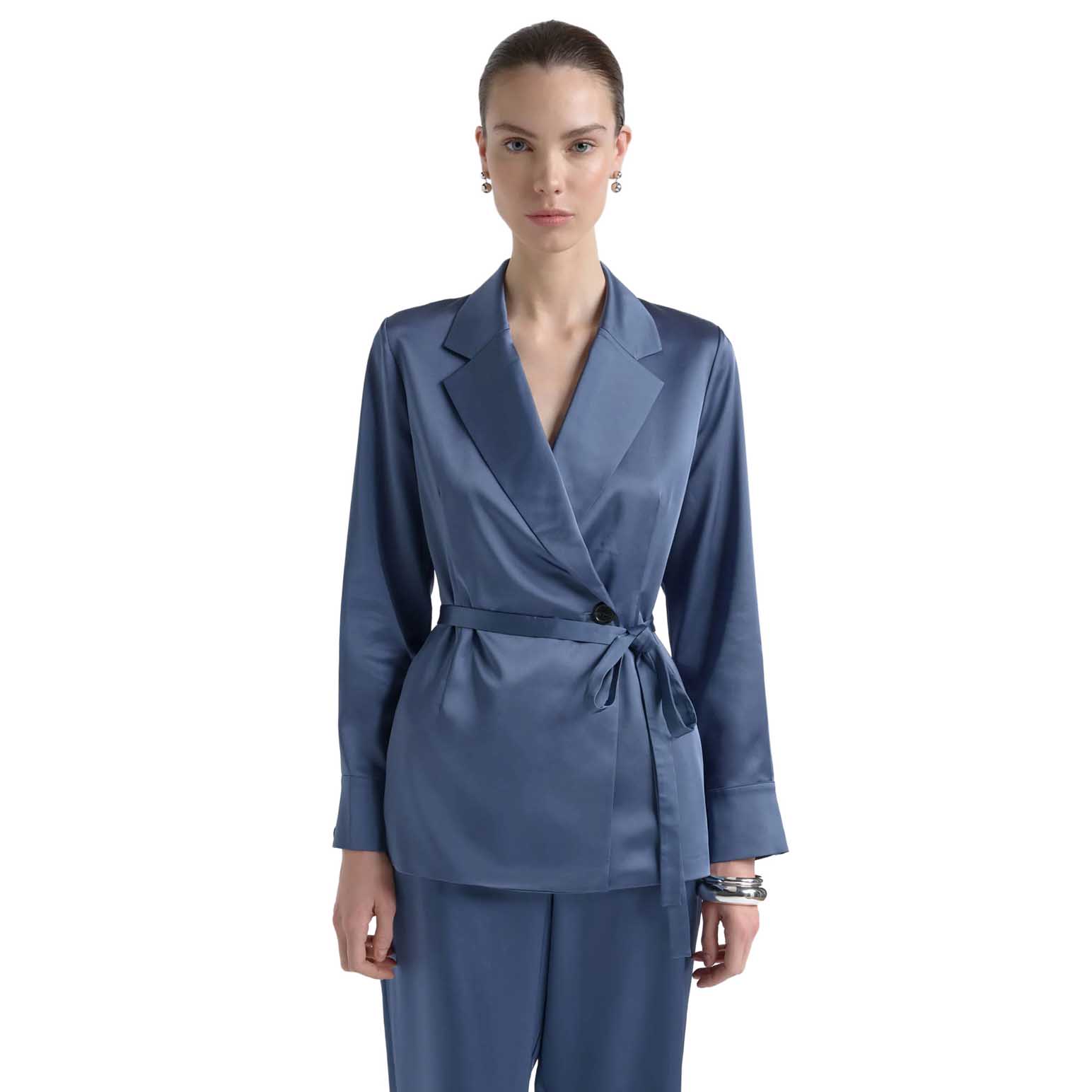 Cue Satin Tie Belt Shirt